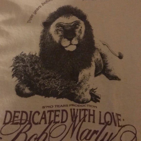 Vintage cream t-shirt 100% cotton Bob Marly lion logo, plain back short sleeve - Picture 1 of 14